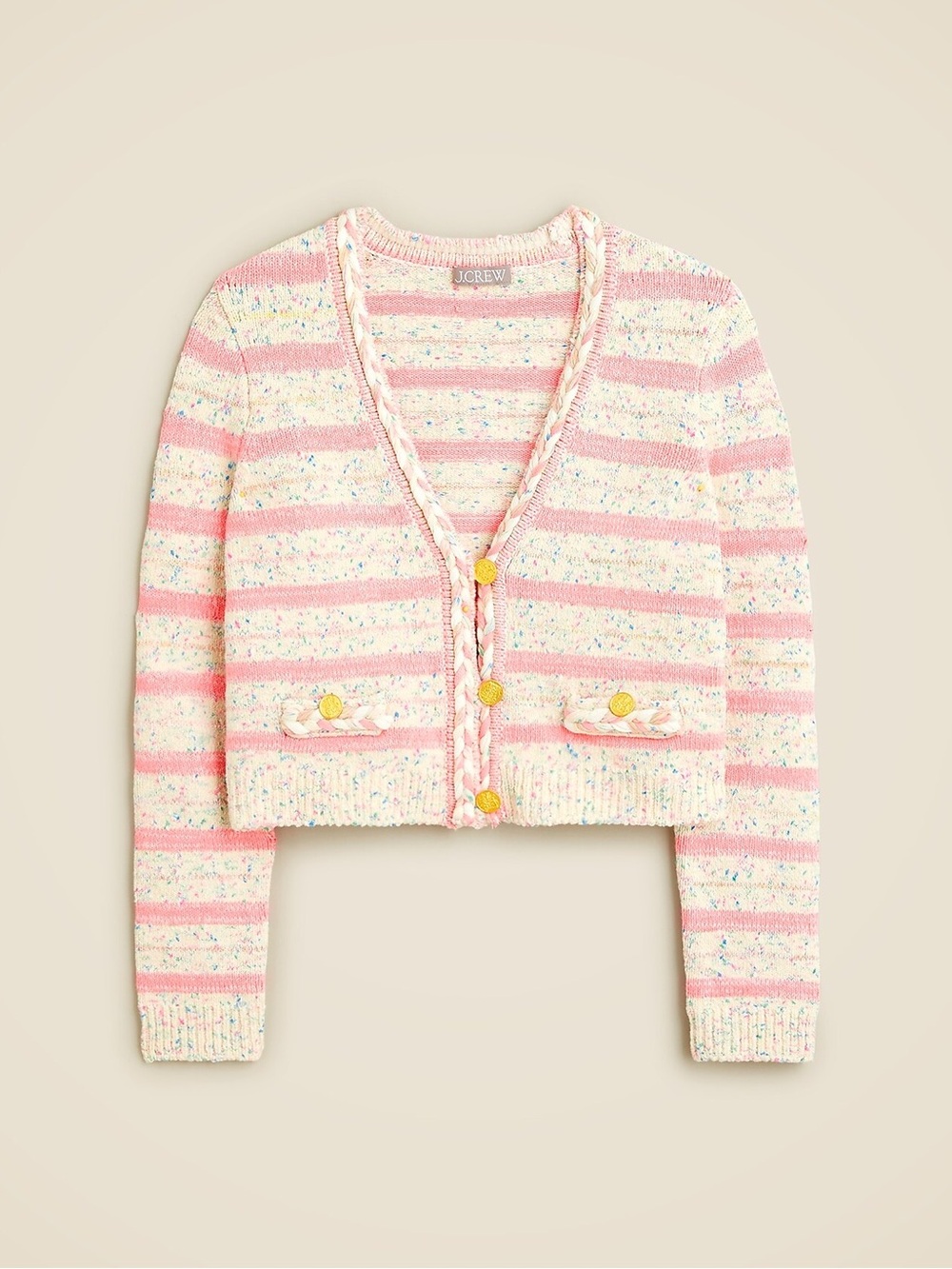 J. Crew Pink and White Space-Dyed Sweater Lady Jacket Size Small